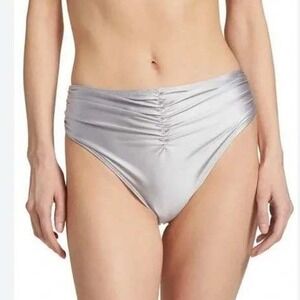 Good American Good Waist Ruched Bikini Bottom Women 2/Medium Silver High Waist